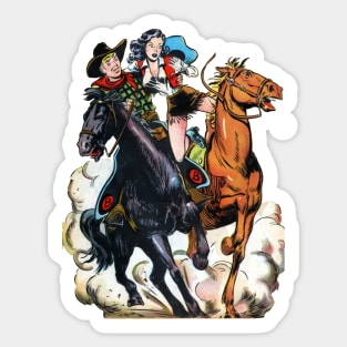 Running Horses West Cowboy Girl Vintage Comic Retro Cartoon Sticker